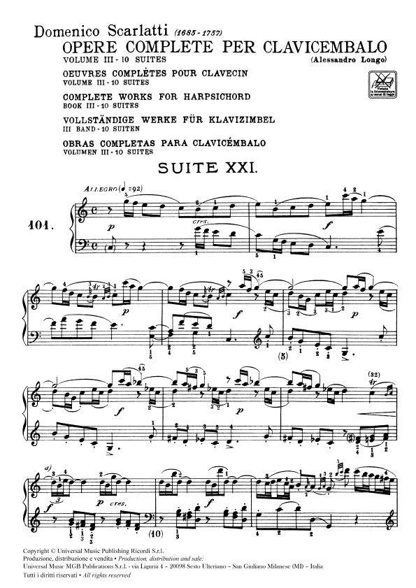 Opere Complete Per Clavicembalo Vol. III - Ed. A. Longo - Sonate 101-150 - pro cembalo